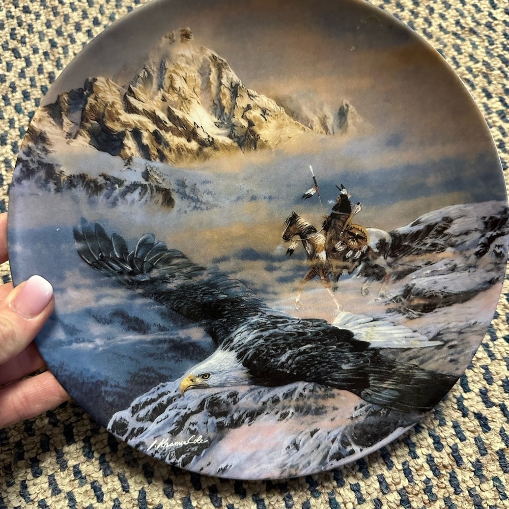 Decorative Plate with Eagle and Mountain Scene